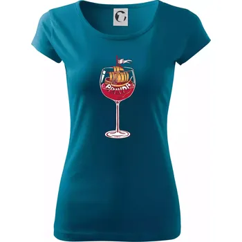 Dámské tričko Sklenička - ve víne je pravda - červené víno (Pecka design) - Dámské triko Pure - L ( Petrolejová )