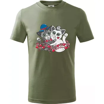 Kočky v objetí (Pecka design) - Tričko dětské bavlněné - 158 cm/12 let ( Khaki )