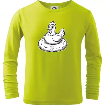 Dětská móda Kuře sedící na bitcoinovém hnízdě - Triko dětské Long Sleeve - 158 cm/12 let ( Limetková )
