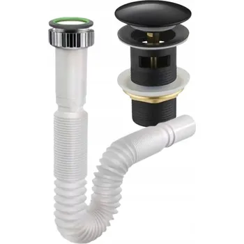 Sifon Prostorově úsporný umyvadlový sifon + černá zátka klik klak s přepadem