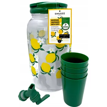 Dávkovač nápoje Smukee Dávkovač nápojů s kohoutkem 3,8L + 4 kelímky 240ml CITRONY