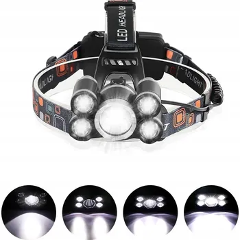 Čelovka VÝKONNÁ ČELOVKA 5x LED CREE XM-L T6 SVÍTILNA ČELNÍ NA HLAVU 2X AKU