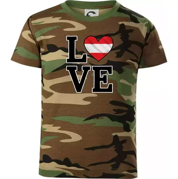 Chlapecké tričko Love Rakouská vlajka - Dětské maskáčové triko - 134 cm/8 let ( Hnědý maskáč )