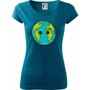Dámské tričko Planeta země knoflík (Pecka design) - Dámské triko Pure - 3XL ( Petrolejová )