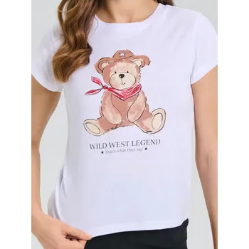 Dámské tričko Sinsay - Bavlněné oversize tričko s potiskem - bílá - 340FK-00X - 340FK-00X-XL