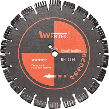 Řezný kotouč Diamantový kotouč Wertec 350 mm řezací segment turbo 25,4 mm pro betonu