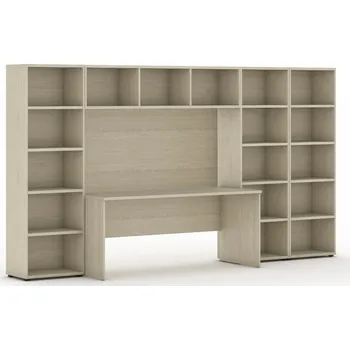Knihovna Sestavy knihoven INTEGRO se stolem, nižší/širší, 3350 x 700/400 x 1920 mm, dub přírodní