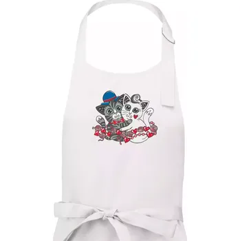 Kuchyňská zástěra Kočky v objetí (Pecka design) - Dámská zástěra na vaření - Univerzální velikost ( Bílá )