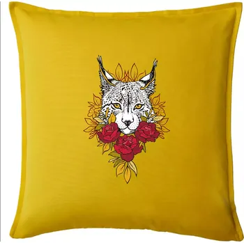 Polštář Rys s červenými růžemi (Pecka design) - Polštář 50x50 - 50x50 - Pouze potah ( Žlutá )