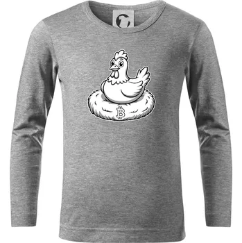 Chlapecké tričko Kuře sedící na bitcoinovém hnízdě - Triko dětské Long Sleeve - 122 cm/6 let ( Tmavě šedý melír )