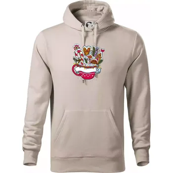 Pánská mikina Vánoční Punč - hrneček (Pecka design) - Mikina pánská Cape s kapucí - 5XL ( Ledově šedá )