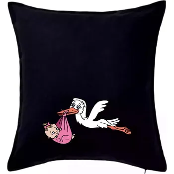 Polštář Čáp a miminko - holka (Hana-creative) - Polštář 50x50 - 50x50 - Pouze potah ( Černá )