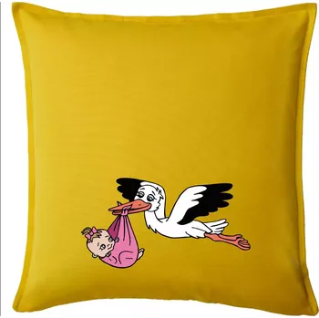 Polštář Čáp a miminko - holka (Hana-creative) - Polštář 50x50 - 50x50 - Pouze potah ( Žlutá )