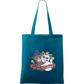 Nákupní taška Kočky v objetí (Pecka design) - Taška bavlněná - 42 x 38 cm ( Petrolejová )
