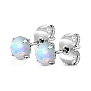 Náušnice OPN1672-OP17-04 Ocelové náušnice s bílými opály 4 mm