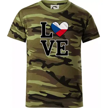 Chlapecké tričko Love Česká vlajka - Dětské maskáčové triko - 122 cm/6 let ( Zelený maskáč )