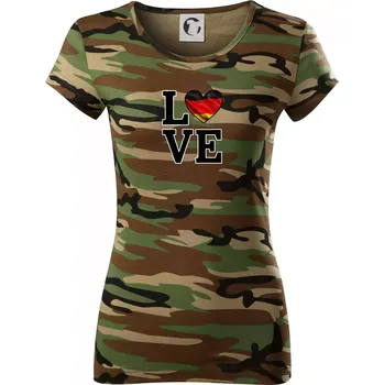 Love Německá vlajka - Dámské maskáčové triko - 2XL ( Hnědý maskáč )