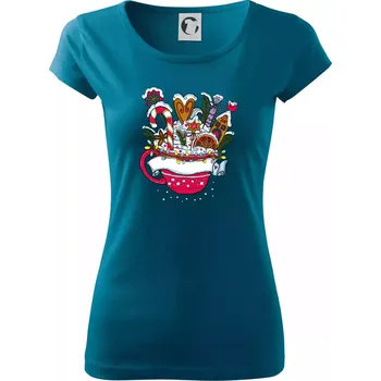 Dámské oblečení Vánoční Punč - hrneček (Pecka design) - Dámské triko Pure - M ( Petrolejová )