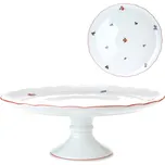 Český porcelán, Dubí Talíř dortový 30 cm na noze rakouská házenka s červenou linkou