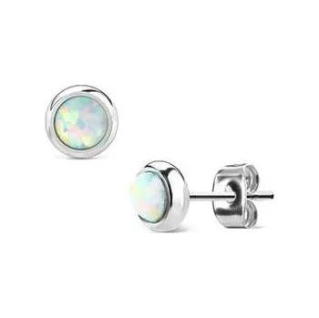 Náušnice OPN1436-OP17 Ocelové náušnice s bílými opály