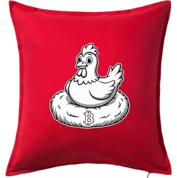 Polštář Kuře sedící na bitcoinovém hnízdě - Polštář 50x50 - 50x50 - Pouze potah ( Červená )
