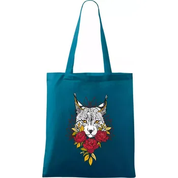 Rys s červenými růžemi (Pecka design) - Taška bavlněná - 42 x 38 cm ( Petrolejová )