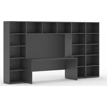 Knihovna Sestavy knihoven INTEGRO se stolem, nižší/širší, 3350 x 700/400 x 1920 mm, grafit