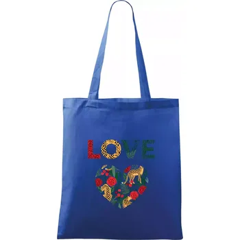 Nákupní taška Love srdce divočina (Pecka design) - Taška bavlněná - 42 x 38 cm ( Královská modrá )