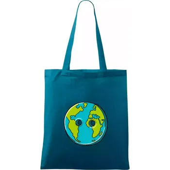 Planeta země knoflík (Pecka design) - Taška bavlněná - 42 x 38 cm ( Petrolejová )