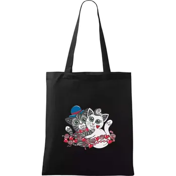 Nákupní taška Kočky v objetí (Pecka design) - Taška bavlněná - 42 x 38 cm ( Černá )