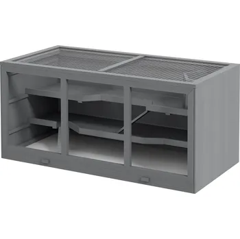 PawHut Klec pro malá zvířata, třípatrová, šedá, 115 x 57 x 55 cm