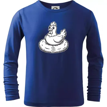 Chlapecké tričko Kuře sedící na bitcoinovém hnízdě - Triko dětské Long Sleeve - 104-110cm / 3-4 roky ( Královská modrá )