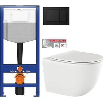 Klozet CERSANIT předstěnový instalační systém s černým tlačítkem K97-0574 + WC INVENA TINOS + SEDÁTKO K97-526 0574 NO1