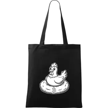 Kuře sedící na bitcoinovém hnízdě - Taška bavlněná - 42 x 38 cm ( Černá )