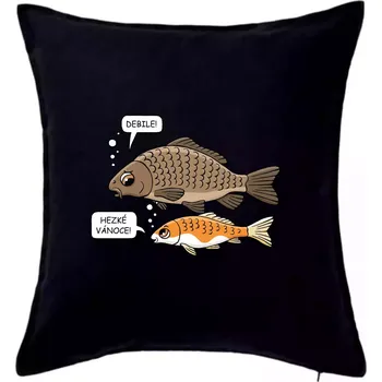 Polštář Hezké Vánoce Kapr a Koi kapr (Hana-creative) - Polštář 50x50 - 50x50 - Pouze potah ( Černá )