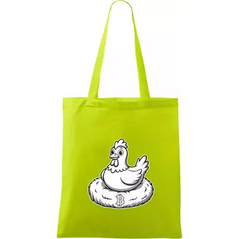 Kuře sedící na bitcoinovém hnízdě - Taška bavlněná - 42 x 38 cm ( Limetková )