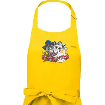 Kuchyňská zástěra Kočky v objetí (Pecka design) - Dámská zástěra na vaření - Univerzální velikost ( Žlutá )