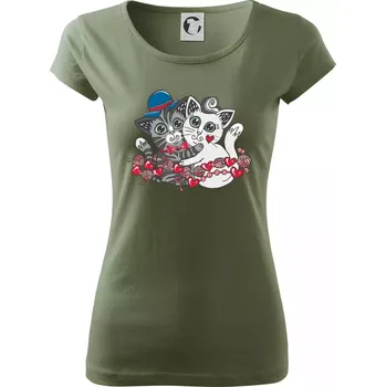 Dámské tričko Kočky v objetí (Pecka design) - Dámské triko Pure - 3XL ( Khaki )