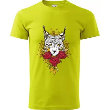 Rys s červenými růžemi (Pecka design) - Klasické pánské triko vyšší gramáže - XS ( Limetková )