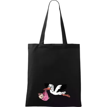 Čáp a miminko - holka (Hana-creative) - Taška bavlněná - 42 x 38 cm ( Černá )