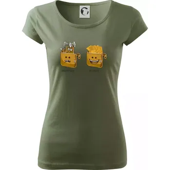 Dámské tričko Před výplatou po výplatě (Pecka design) - Dámské triko Pure - M ( Khaki )