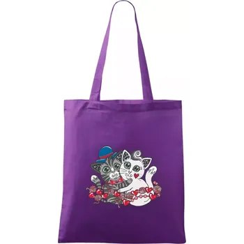 Kočky v objetí (Pecka design) - Taška bavlněná - 42 x 38 cm ( Fialová )