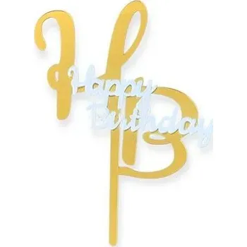 Jedlá dekorace na dort Dortisimo Zápich do dortu zlato-bílý Happy Birthday