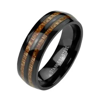 Prsten OPR1954-57 Ocelový prsten dekor dřevo