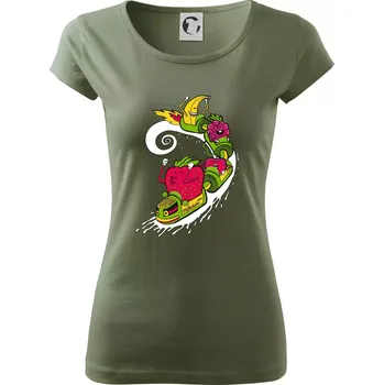 Dámské tričko Milkshake vlak kreslený (Pecka design) - Dámské triko Pure - S ( Khaki )