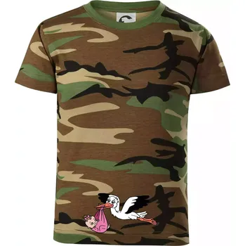 Chlapecké tričko Čáp a miminko - holka (Hana-creative) - Dětské maskáčové triko - 146 cm/10 let ( Hnědý maskáč )