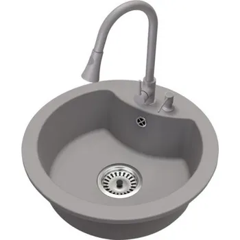 Kuchyňský dřez Granitový dřez MILA + baterie TARU šedá 49 x 49 x 17 cm