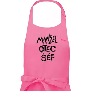 Kuchyňská zástěra Manžel otec šéf - nápis štětkou (Pecka design) - Pánská zástěra na vaření - Univerzální velikost ( Růžová )