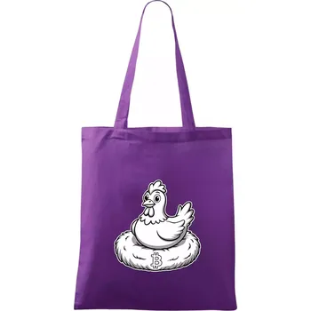 Kuře sedící na bitcoinovém hnízdě - Taška bavlněná - 42 x 38 cm ( Fialová )