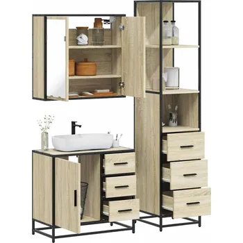 Koupelnový nábytek 3dílný set koupelnového nábytku dub sonoma kompozitní dřevo Hnědá3301136